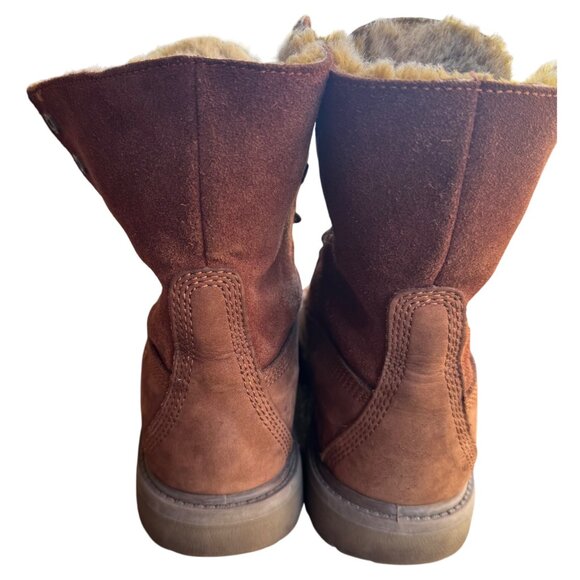 Timberland Women’s  Sz 7.5D Brown Boots Suede Leather Lace Up W/ Fur Cuff - Picture 8 of 12